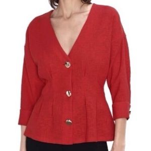 Zara short sleeve red blouse with gold buttons